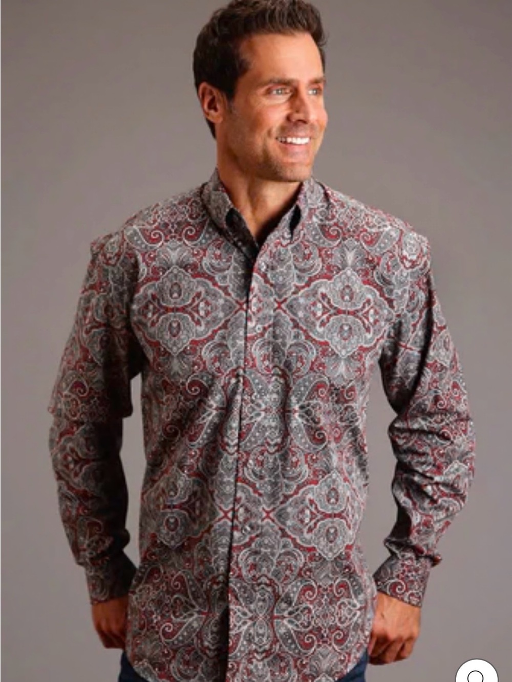 Stetson Men's Paisley Button-Down Shirt - Red & Gray